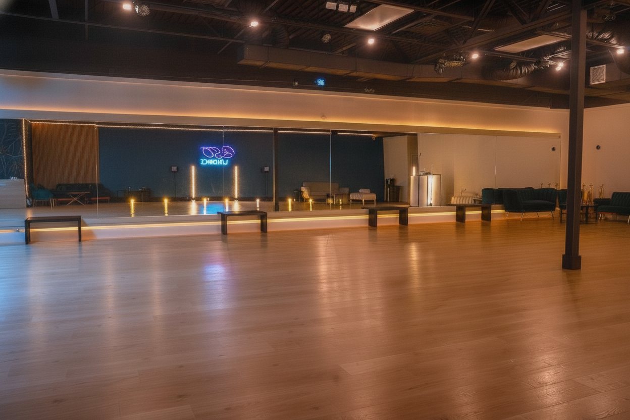 Full mirror wall along the main studio floor